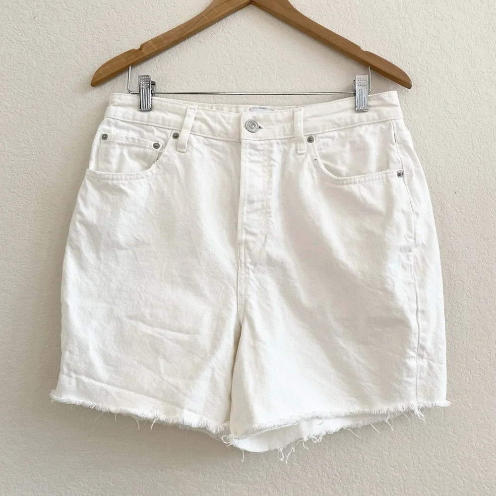 BDG Urban Outfitters 90's Long Inseam Cutoff Denim White Shorts Button Fly SZ 32